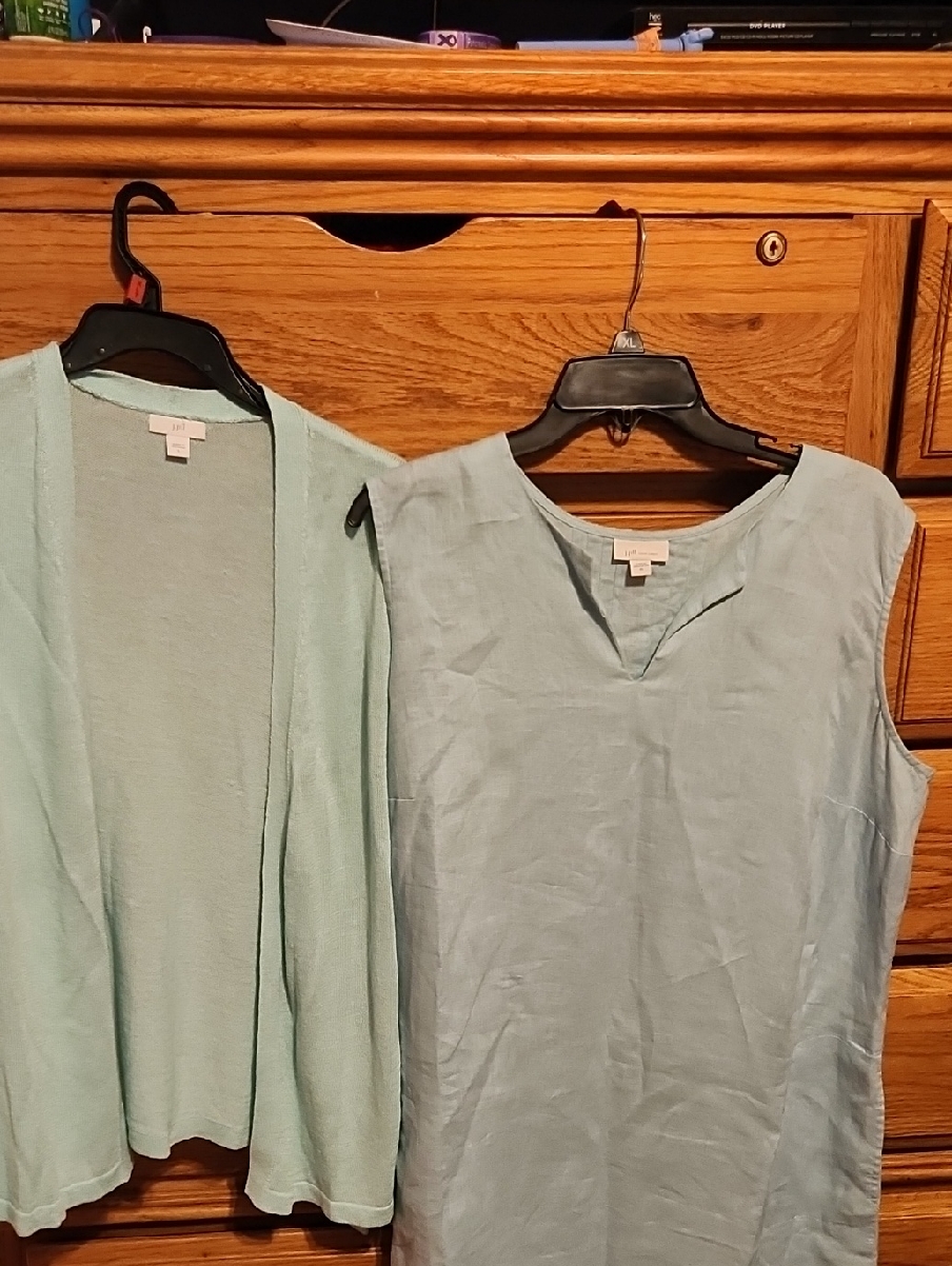 J. Jill Linen Aqua Sleeveless Dress And Open Cardigan Set